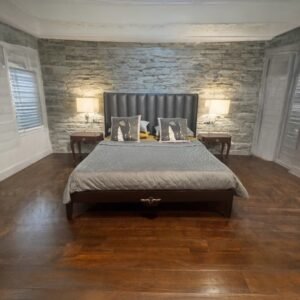 Leather Upholstered Wing Bed Set